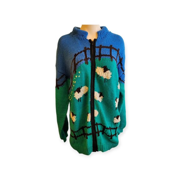 Vintage Full-Zip Sheep Cardigan Handmade L/XL - Picture 3 of 9